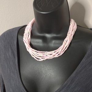 Pink Glass Multi Stand Bead Necklace 18.5 Inches Long